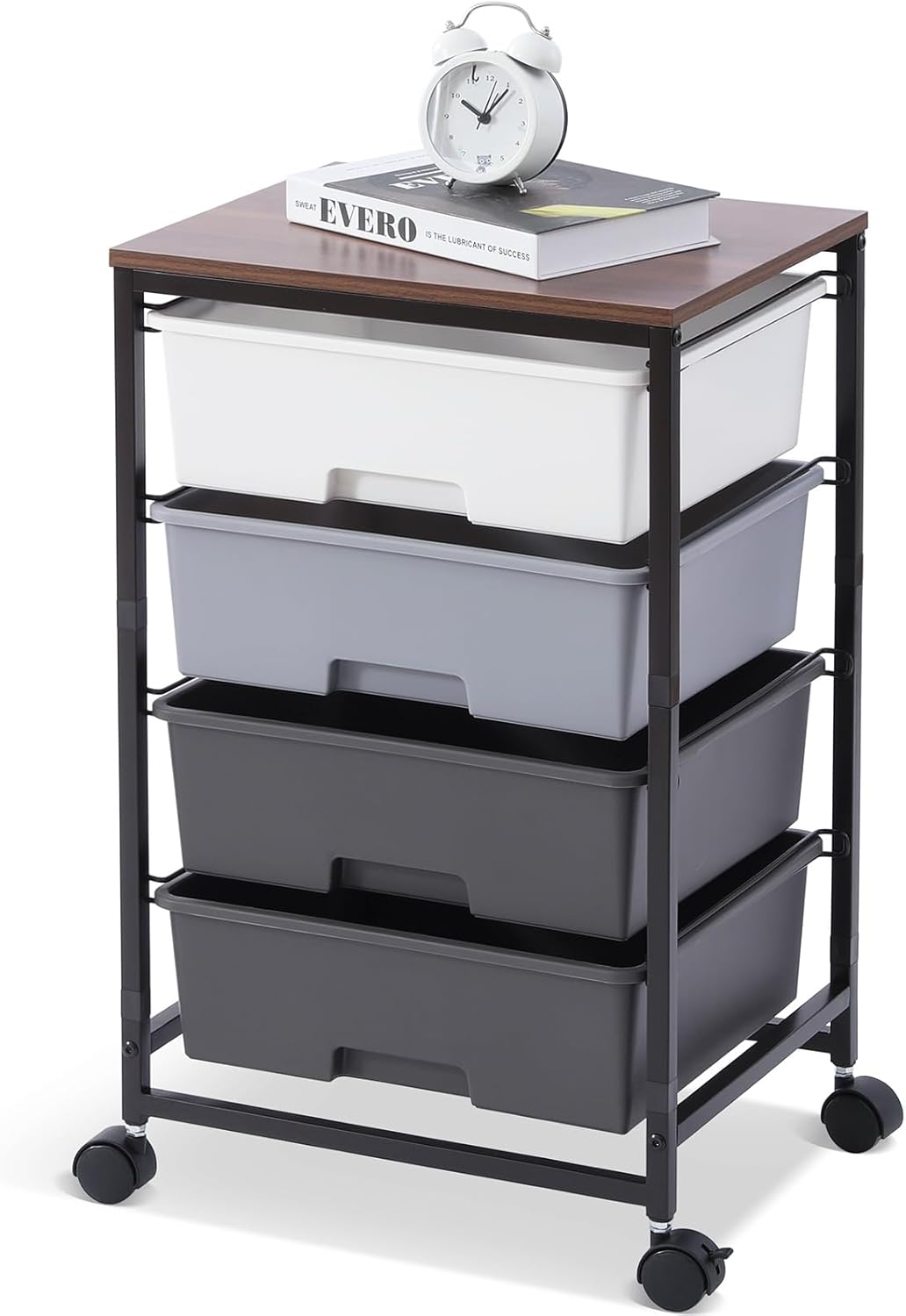 SYKIARIOL Utility Cart with 4 Drawers, Multipurpose Rolling Storage Cart with 4 Drawers and 2 Lockable Wheels, 4-Tier Rolling Storage Cart Organizer for Home Office Dorm, Bright White