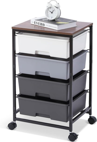 SYKIARIOL Utility Cart with 4 Drawers, Multipurpose Rolling Storage Cart with 4 Drawers and 2 Lockable Wheels, 4-Tier Rolling Storage Cart Organizer for Home Office Dorm, Bright White