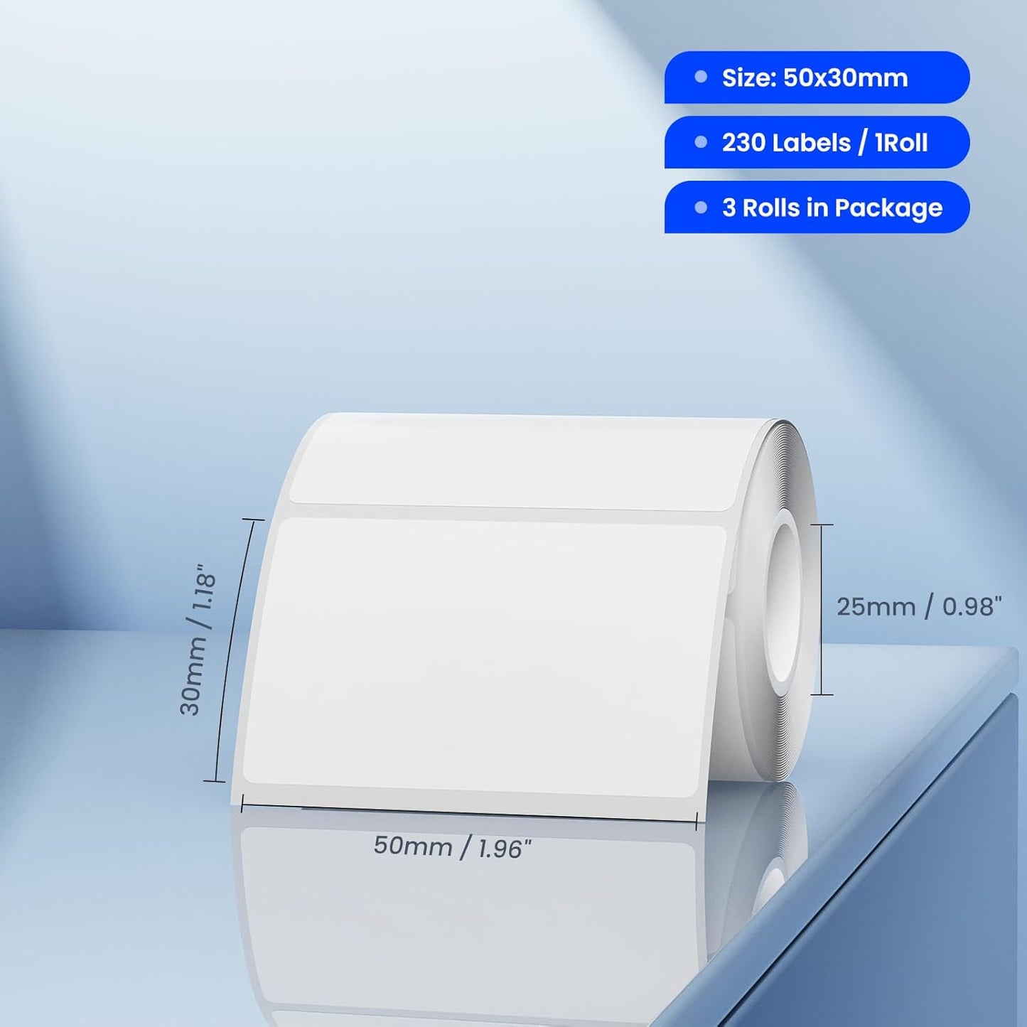 Clabel Printable White Cable Labels 6 Rolls of Thermal Self-Adhesive Paper Labels Tape, 25x78mm (1"x3") 100 Sheets Per Roll, Black Print on White Sticker Tags Durable