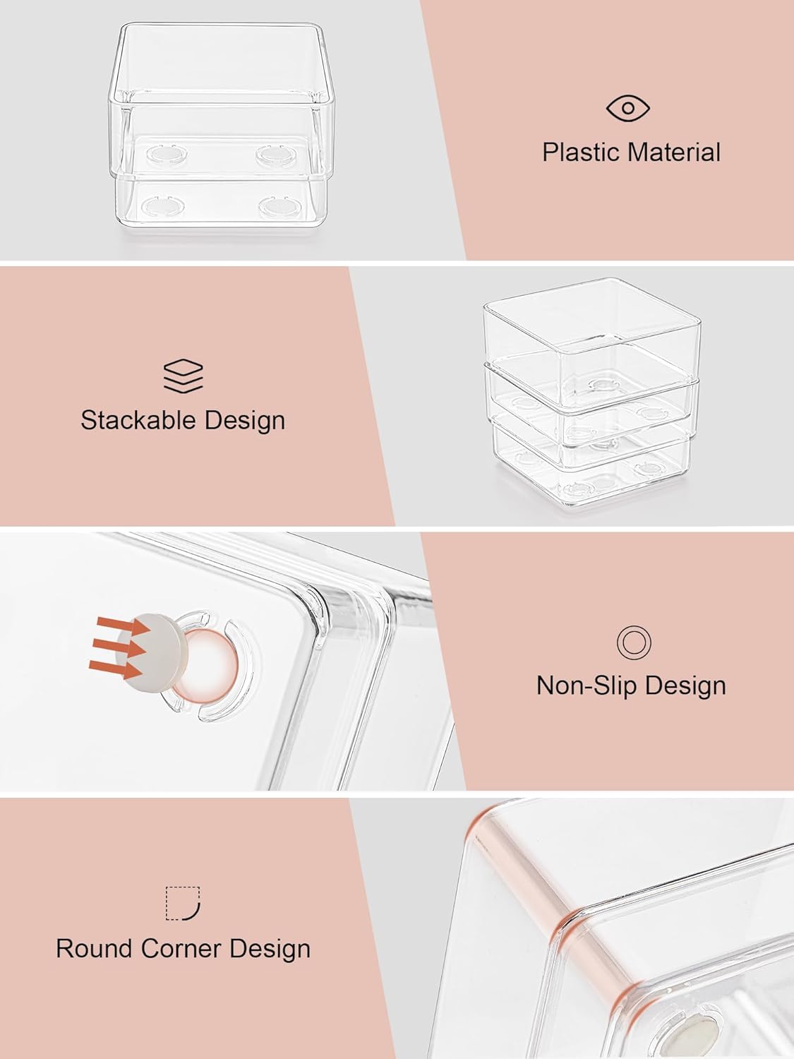 SMARTAKE 13-Piece Drawer Organizer with Non-Slip Silicone Pads, 5-Size Desk Drawer Organizer Trays Storage Tray for Makeup, Jewelries, Utensils in Bedroom Dresser, Office and Kitchen (Clear)