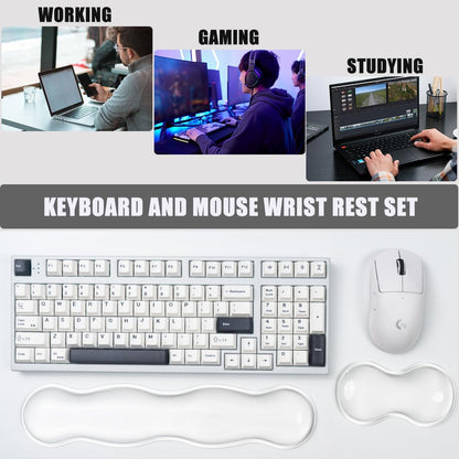 Ergonomic Gel Keyboard and Mouse Wrist Rest Set – Clear Wrist Rest for Computer Keyboard 60%/68%/75%, Comfort & Support for Typing and Gaming (Grey Purple)