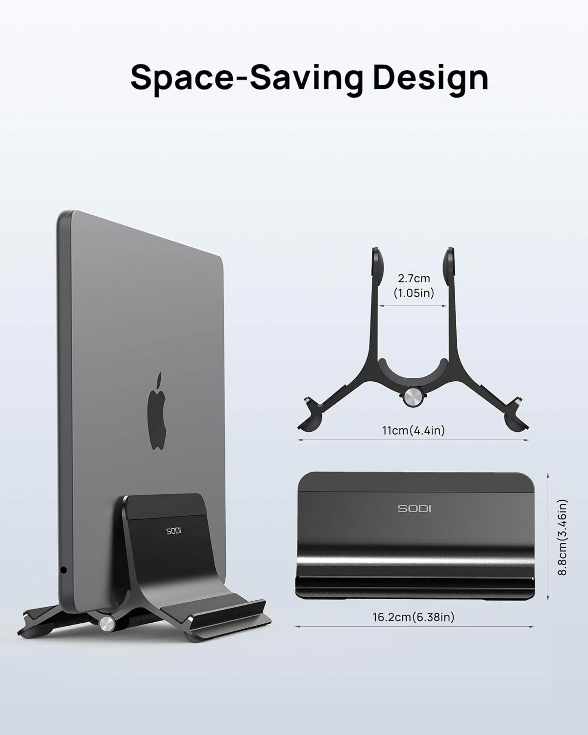 SODI Vertical Laptop Stand for Desk, Gravity Auto Lock MacBook Stand, Aluminum Laptop Holder Vertical Compatible with MacBook Pro, Air, Tablet, Space-Saving Organize Work & Home Office, Gray