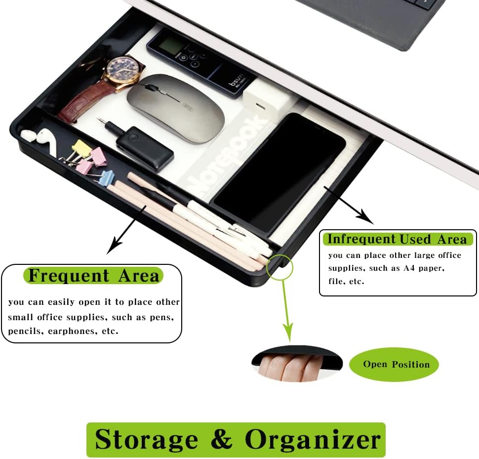 Under Desk Drawer Storage Organizer - 2 Pack (Large and Small) Black - (Please Note - Drawer Size/No Lip Under Desktop) - 2 Installation Methods (Screw or Adhesive)