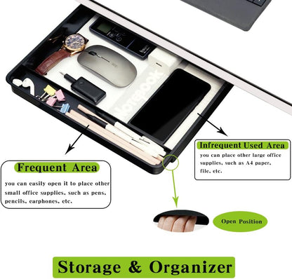 Under Desk Drawer Storage Organizer - 2 Pack (Large and Small) Black - (Please Note - Drawer Size/No Lip Under Desktop) - 2 Installation Methods (Screw or Adhesive)