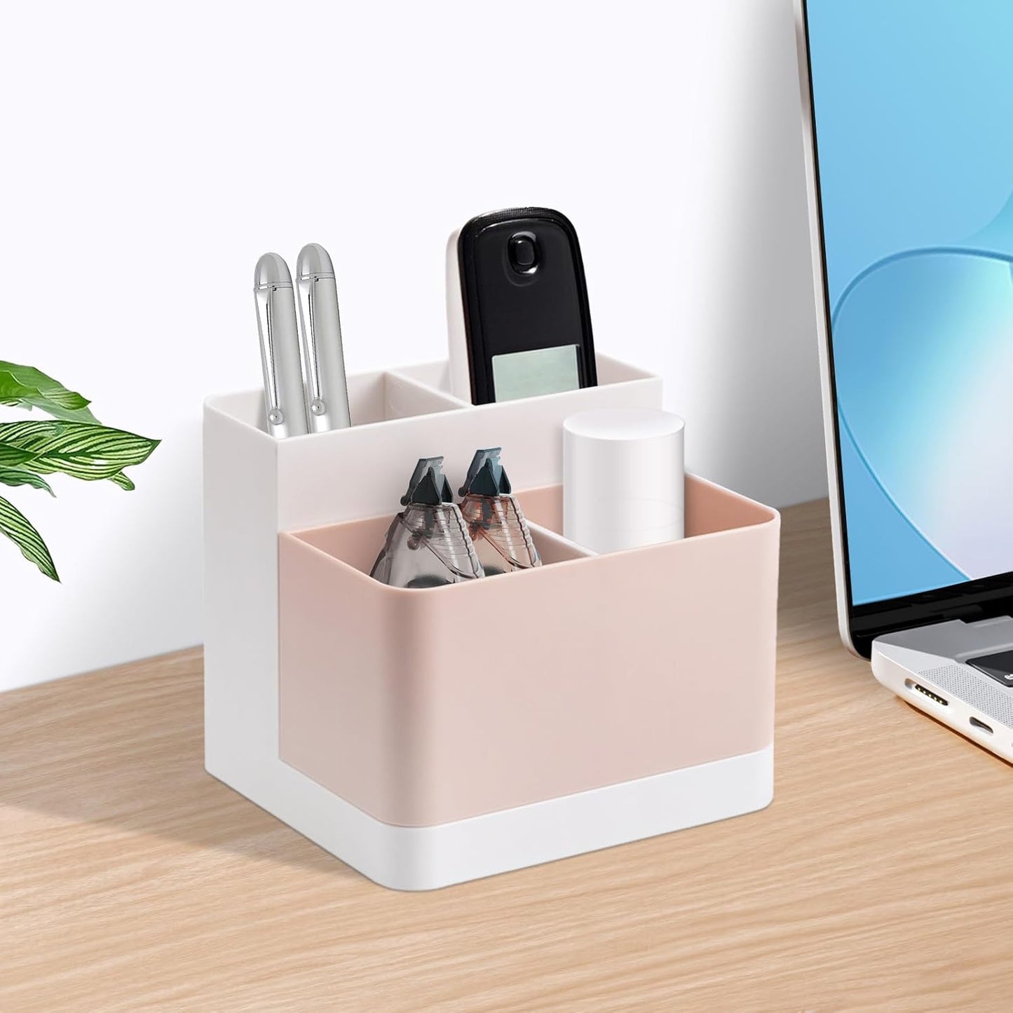 Poeland Desktop Storage Organizer, Pen and Pencil Cases Boxes, Pen or Pencil Holder Box Container for Desk, Office Supplies, Vanity Table Tan