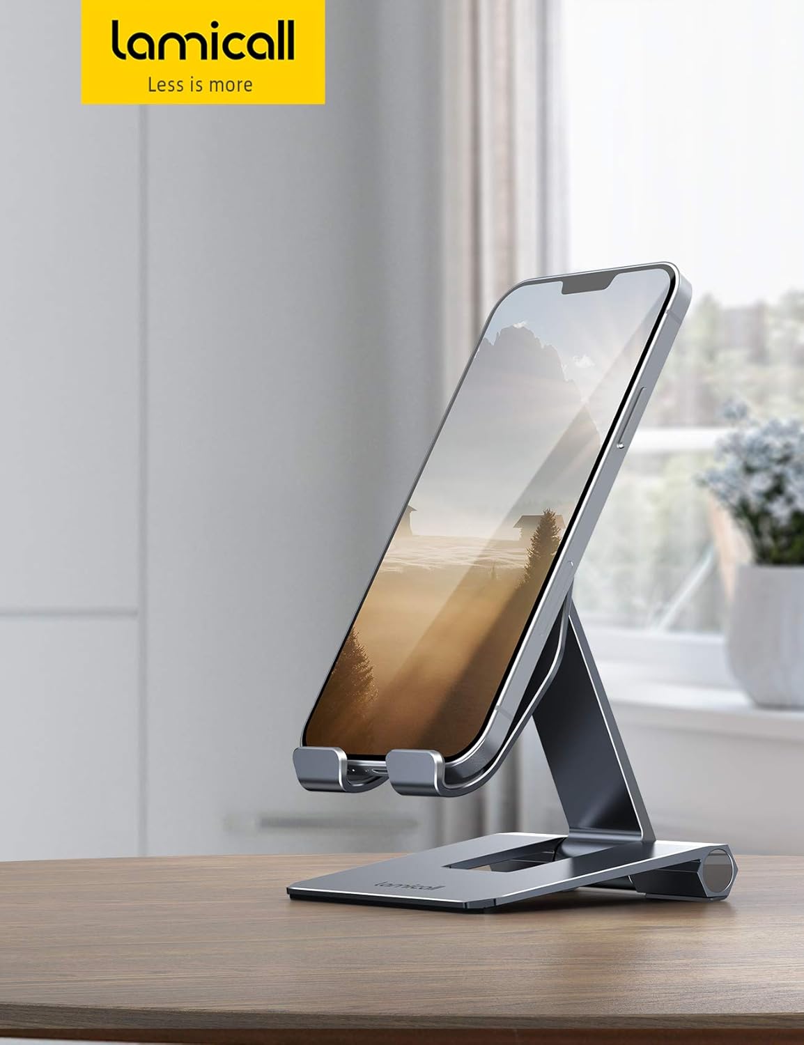 Lamicall Aluminum Metal Adjustable Cell Phone Stand Desk - Heavy Duty Metal Foldable Desktop Phone Holder, Cradle, Dock, for iPhone 16 15 14, Plus, Pro, Pro Max, 13 12 X XS,4-11'' Phone Sliver