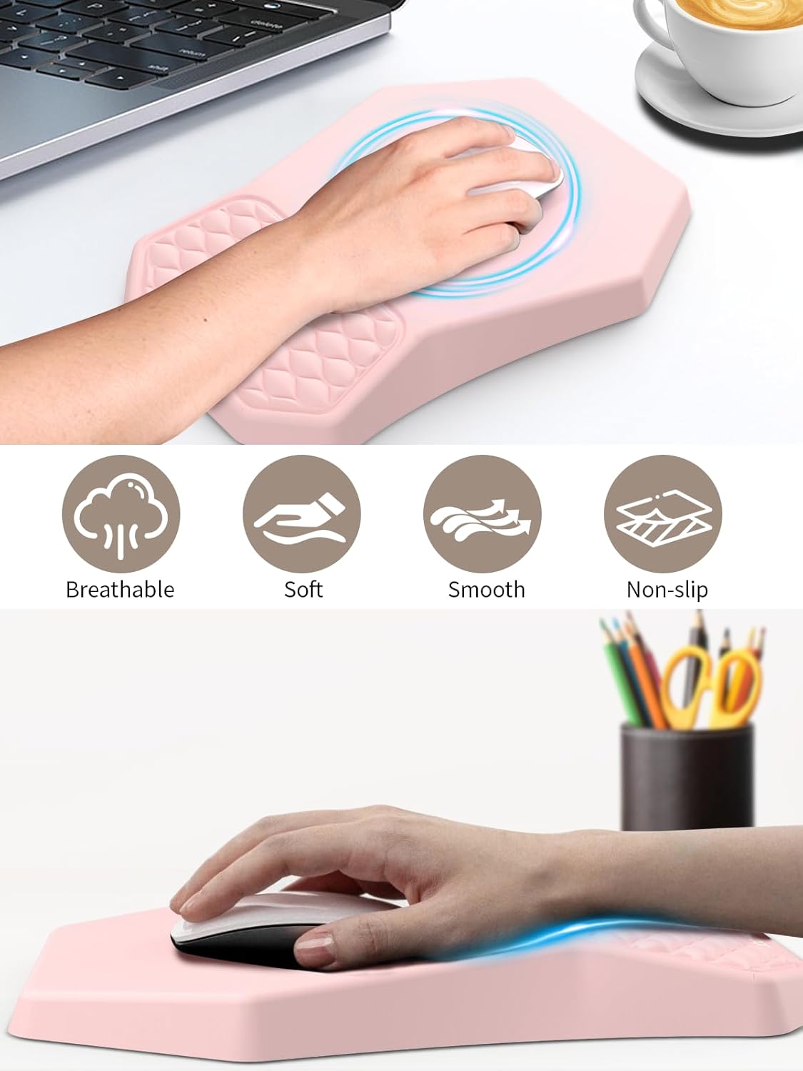 3-in-1 Ergonomic Keyboard Stand with Wrist Rest & Mouse Pad Set, Comfy Keyboard Riser Holder Soft Mousepad with Massage Design, Memory Foam and Non-Slip PU Base for Pain Relief, Black