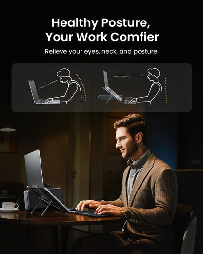 ProtoArc Portable Laptop Stand, CS100 Laptop Stand for Desk, Aluminum+Silicone Adjustable Laptop Riser, 6 Level Height Ergonomic Computer Holder for 10-17.3" Laptops, Tablets-Black