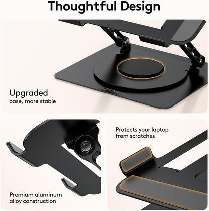 TECKNET Laptop Stand for Desk, 360 Rotating Base, Ergonomic Foldable Computer Stand for Laptop Riser Height Adjustable, Compatible with MacBook Pro, All Laptops 10-17" - Silver