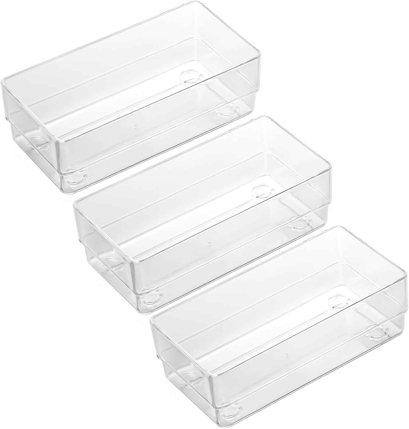 LotFancy Clear Drawer Organizers, 12” x 3” x 2”, Set of 3, Drawer Organizer Trays for Desk, Plastic Storage Bins for Bathroom, Makeup, Utensils, Stackable