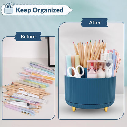 SKYDUE 360 Rotating Purple Pen & Art Supply Organizer - 5 Slot Desk Organizer for Office, School, Home