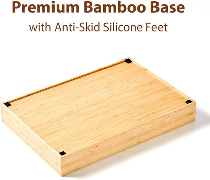 Umilife Bamboo Desk Drawer Organizer, Wood Junk Organizer Tray with Adjustable Dividers, Anti-Skip Storage Organization in Office Bathroom Drawer for Vanity, Makeup, 12" x 9"