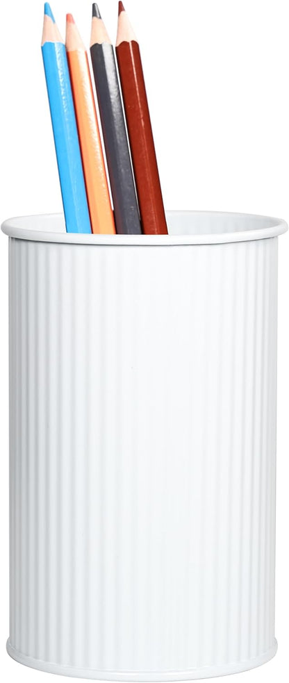 Metal Pen Holder with Vertical Groove Design, Multipurpose Desk Organizer Cup for Pens, Makeup Brushes, Utensils, Straws & Small Vase, Solid Black