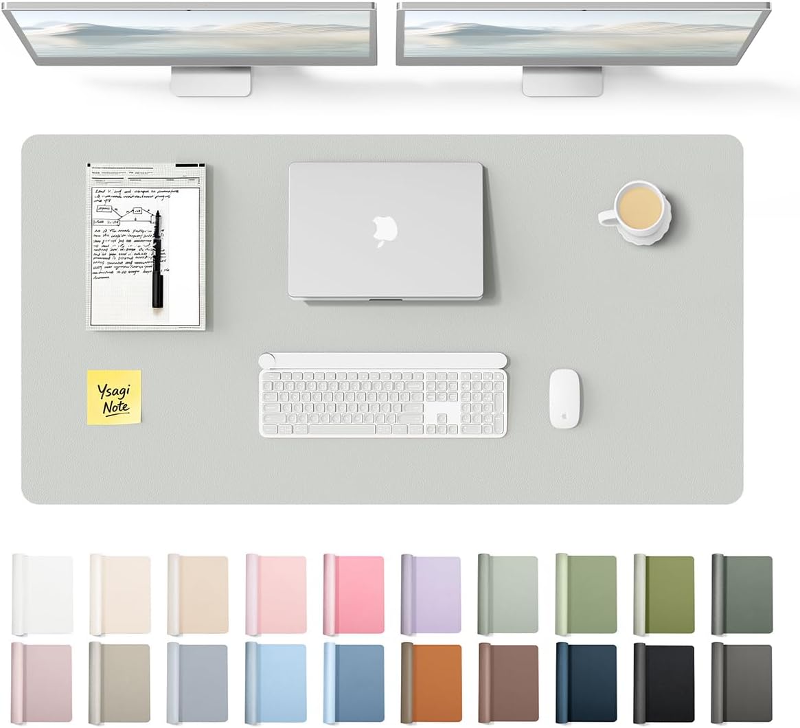 YSAGi Leather Desk Protector, Office Mat, Large Mouse Mat, Non-Slip PU Leather Blotter, Laptop Pad, Waterproof Writing Pad for Office and Home (Light Pink, 23.6" x 13.8") - Colors A