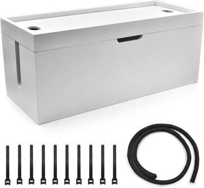 15 inch Bamboo Large Cable Management Box, Cable Box Organizer Cord Box Hider - Power Strip Box Hider Cable Storage Box for Office, TV Wires, Desk Cord Organizer, No Assembley Required, Bamboo (Black)