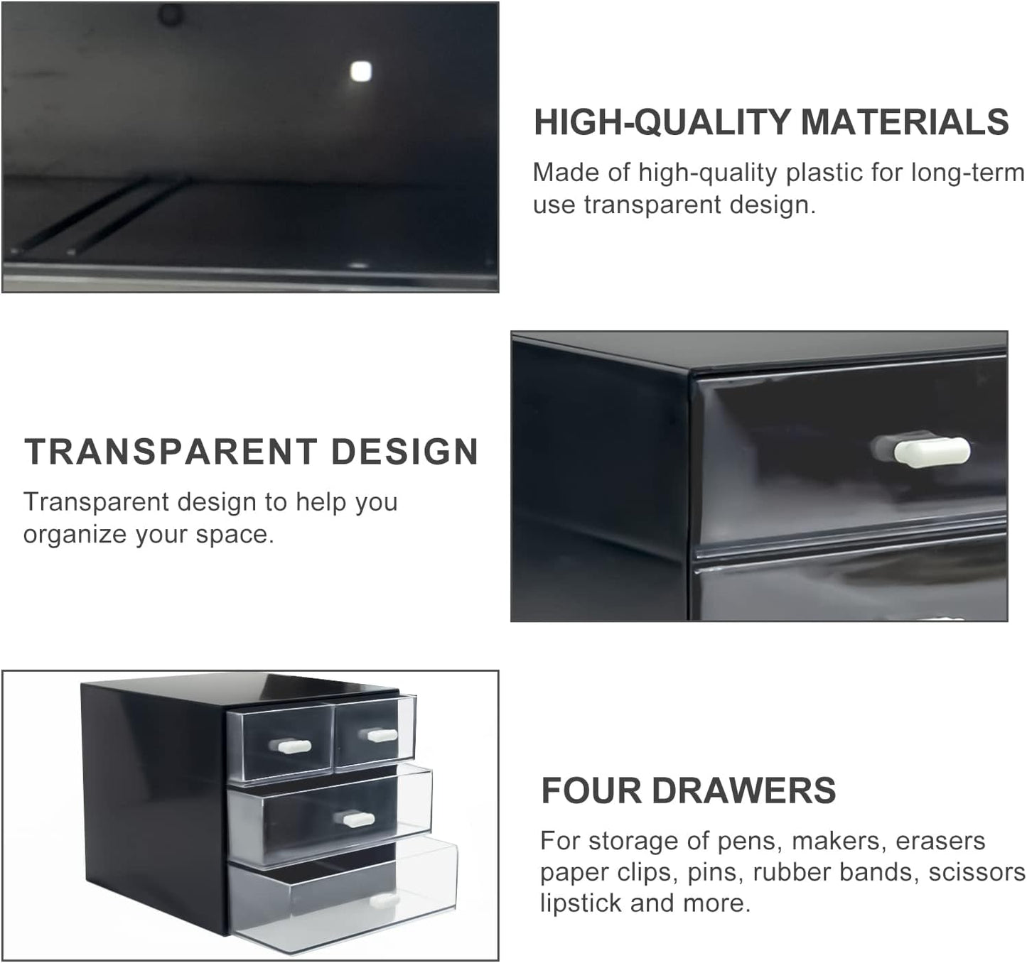 Desk Organizer with Drawer, Desk Storage Box, Plastic Office Stationery Supplies Organizers, Desktop Organizer for Office School Home (4 drawer, Black)