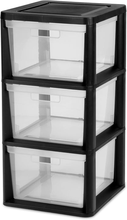 3-Drawer Storage Tower with Removable Clear Plastic Bins, Tool-Free Assembly, Multiple Sizes for Home Office (15.7"W)