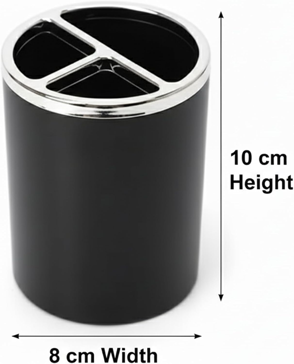 Black Pen Holder for Desk | 3 Compartment Organizer Desk for Pen, Pecils, Makeup Brushes, Tooth Brushes | Cute Pencil Cup Desk Organizers and Accessories for Office, Home, Classroom, Teacher Desks
