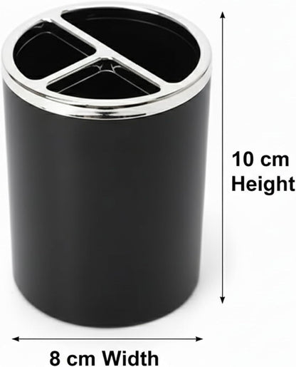 Black Pen Holder for Desk | 3 Compartment Organizer Desk for Pen, Pecils, Makeup Brushes, Tooth Brushes | Cute Pencil Cup Desk Organizers and Accessories for Office, Home, Classroom, Teacher Desks
