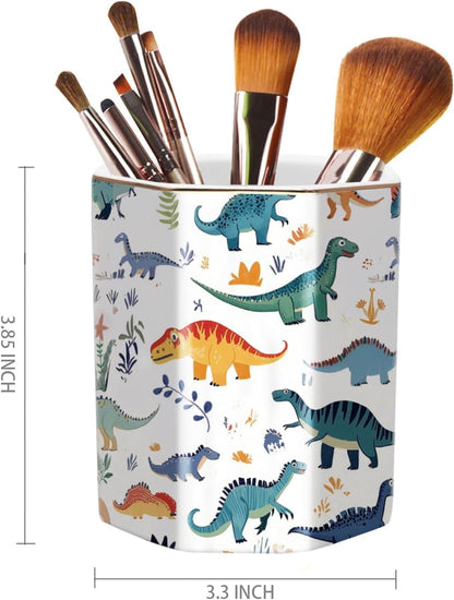 WAVEYU Ceramic Pen Holder for Desk Cute, Pencil Cup Pot Desk Organizer, Makeup Brush Holder for Women, Men, Kids, Desk Marble Decor for Office, Classroom, Home, Gray Golden