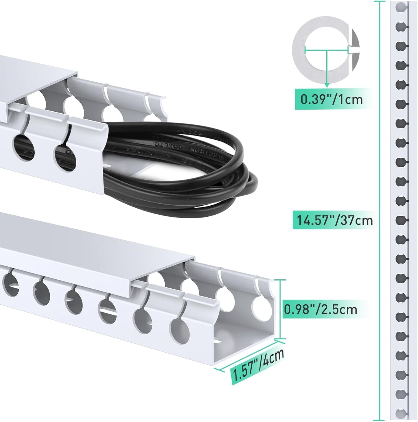 ENONCI Updated Cable Raceway Kit - 77 (5x15.4) Inch Open Slot Wire Covers for Cords, Under Desk Cable Management System to Hide Under Desk/Tv/Computer/Net/Power Cords, (Pack 5)