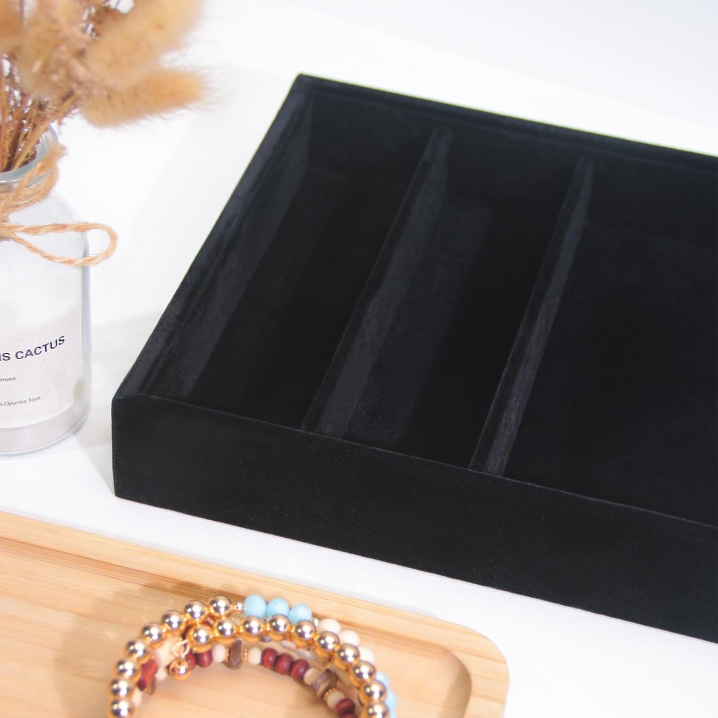 Bedside Organizer - Multi-use Nightstand & Desk-top Catchall Tray for Jewelry, Sunglasses, Phone, Watch, Perfume, Lipstick (Beige 3Grid)
