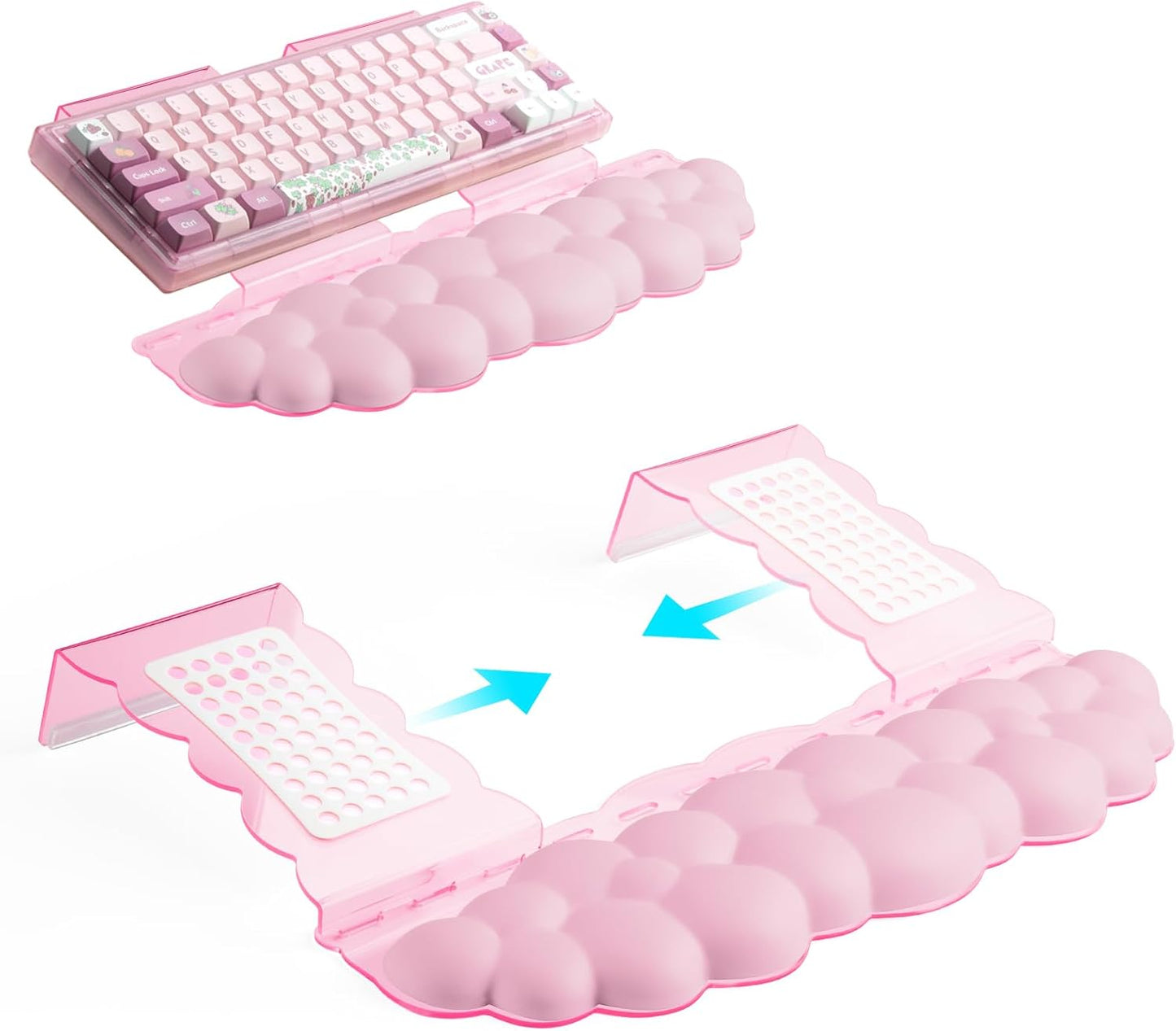 Ergonomic Keyboard Wrist Rest,Adjustable Tilt Stand Combo,Pink Acrylic Cloud Comfort Wrist Support, Customizable Width Riser for Home,Office Desk - Portable Comfortable Typing (Pink)