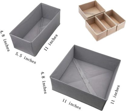 Bructhun Foldable Fabric Drawer Organizer Set 4 Pack Dresser Dividers - Sock Underwear Storage Bins Gray