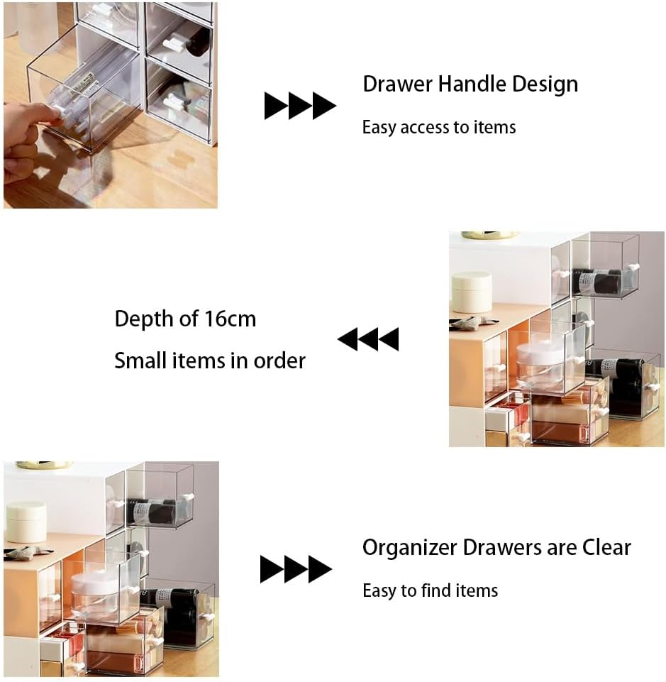 Plastic Tea Bag Organizer with 3 Drawers, Desk Drawer Organizer, Stackable Storage Drawers, White Tea Box, Makeup Organizer, Clear Tea Bag Storage, Coffee Storage for Tea Bags, Sugar Packets, Cosmetic