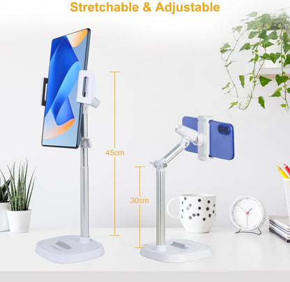UTEBIT Adjustable Phone Stand for Desk, 11.8''-17.7''Height Adjustable Phone Holder for Desk Recording, Retractable Cell Phone Tablet Stand Holder for 5.5''-9.5''Screen iPhone 17 16 15 Pro Max Android