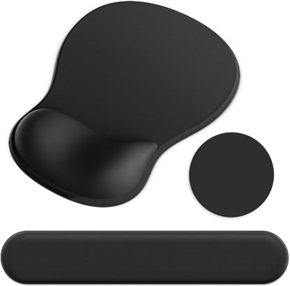 Ergonomic Mouse Pad with Wrist Rest and Keyboard Wrist Rest, Black Mousepad and Wrist Rest for Computer Keyboard, Pain Relief, Non-Slip PU Base, Gel Mouse Pad with Wrist Support for Gaming, Office