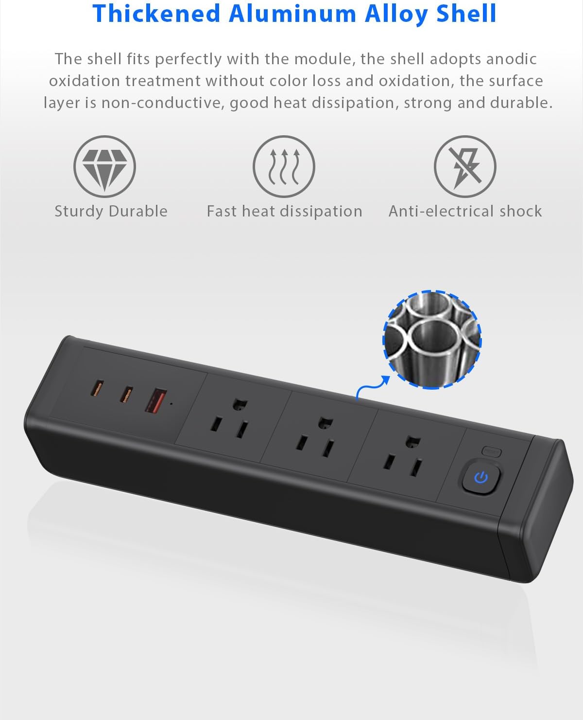 Nightstand Charging Station with 4 USB-C&2 QC 3.0 USB A Ports 3 AC Outlet, Desk Edge Mount Power Strip with USB-C Ports Tabletop Surge Protector Desk Clamp Power Strip for Home Office(Black)