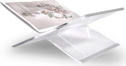 Honygebia Gold Acrylic Book Stands - Cross Frame Acrylic Book Holder, Open Bookstand for Display and Reading, Suitable for Art, Bible, Cookbook, Easel, Magazine, Textbooks 12.5" x 9.5" x 5.5"