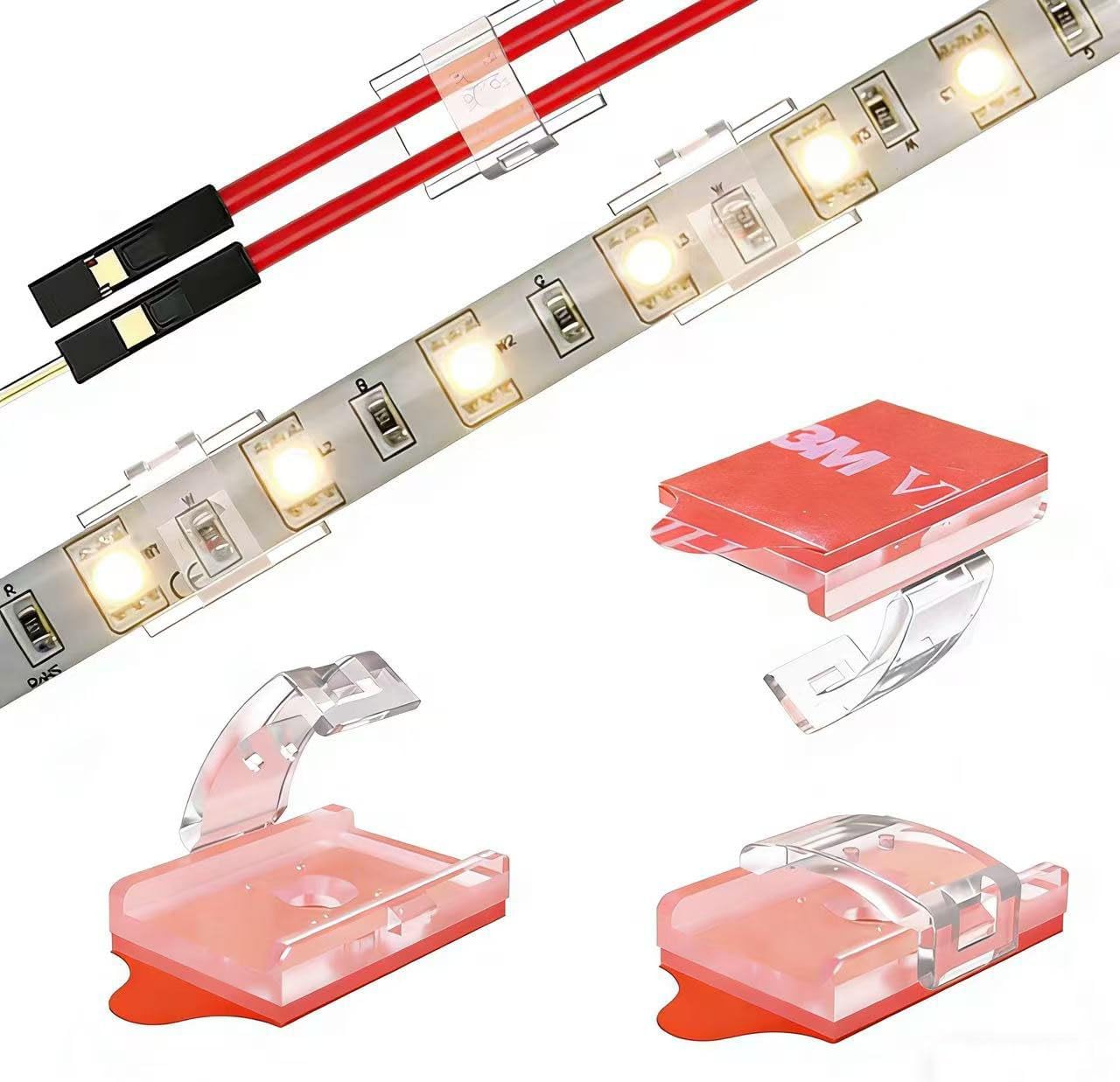 ATB- 100 Pack LED Strip Light Mounting Brackets, Self-Adhesive & Screw-in Dual Installation, LED Clips for 8-10mm (0.31-0.39in) Width, Height <2.8mm (0.11in) Indoor Strip Lights, Include 102 Screws