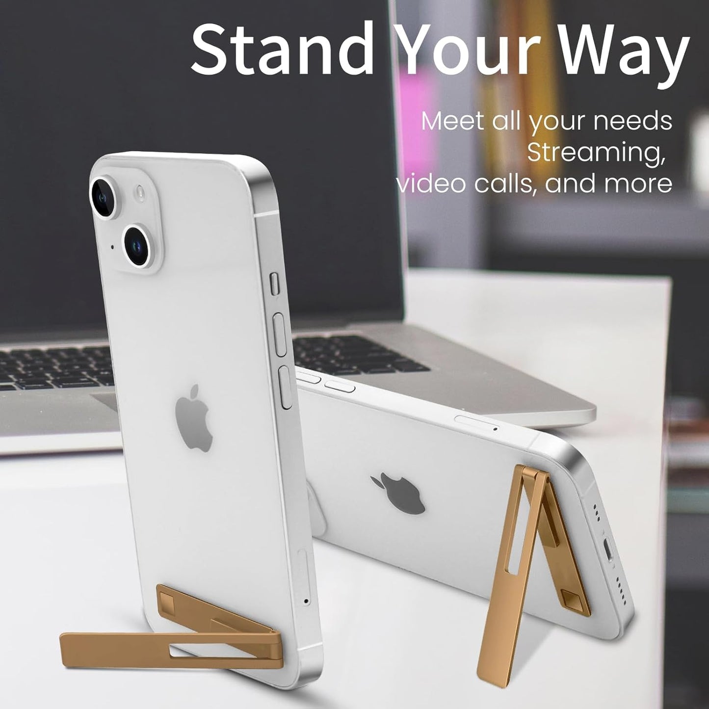 Mini Phone Kickstand, Folding Invisible Portable Metal Cell Phone Stand Holder for Desk, Compatible with iPhone, Samsung and All Cellphones, Black