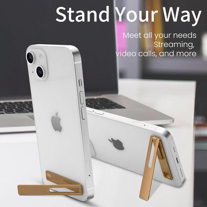 Mini Phone Kickstand, Folding Invisible Portable Metal Cell Phone Stand Holder for Desk, Compatible with iPhone, Samsung and All Cellphones, Black