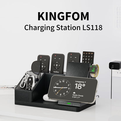 KINGFOM 3-in-1 Charging Station for iPhone, Apple Watch & AirPods – Fast Wireless Charger Stand, Desk Organizer with Phone Holder, Nightstand Dock for Apple Devices