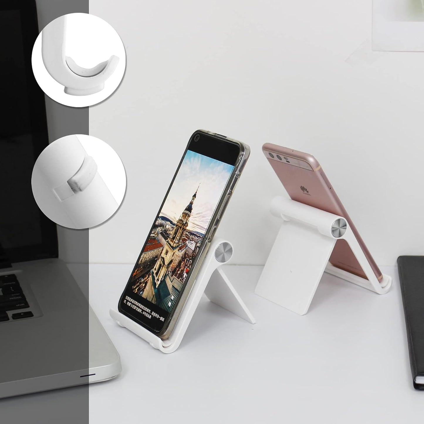 Mayten Foldable Desk Cell Phone Stand Adjustable iPhone iPad Holder Stand,Compatible for iPhone 14Pro 14Plus 13 12Pro Max 11 SE XS XR 8 7 6,Switch,iPad,Samsung,Kindle-White