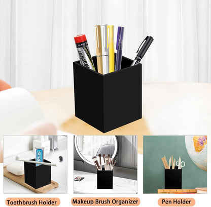 Ptaedex 2 Pack Acrylic Pen Pencil Holder, Black Makeup Brush Holder Cup Storage Office Desktop Desk Table Stationery Organizer