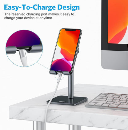 OMOTON Cell Phone Stand, Adjustable Angle Height Desk Phone Dock Holder for iPhone Air 17 Pro Max/Plus/XS/XR, Samsung Galaxy S20 / S10 / S9 / S8 and Other Phones (3.5-7.0-Inch)