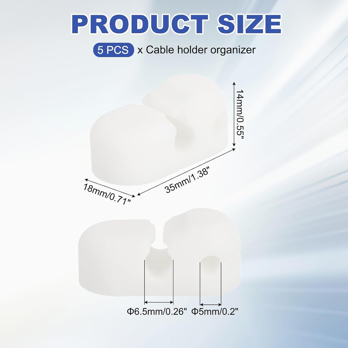 5Pcs 35mm Cable Clip 2 Holes Silicone Wire Holder Cord Organizer Adhesive Cable Keeper for Home Office Desk Fitting, White