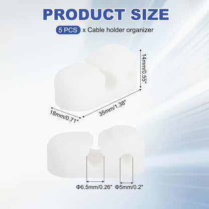 5Pcs 35mm Cable Clip 2 Holes Silicone Wire Holder Cord Organizer Adhesive Cable Keeper for Home Office Desk Fitting, White