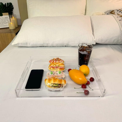 KEVLANG Clear Sturdy Acrylic Serving Tray with Handles-12x16Inch-Serving Coffee,Appetizer,Breakfast,Butler-Kitchen Countertop -Makeup Drawer Organizer-Vanity Table -Ottoman