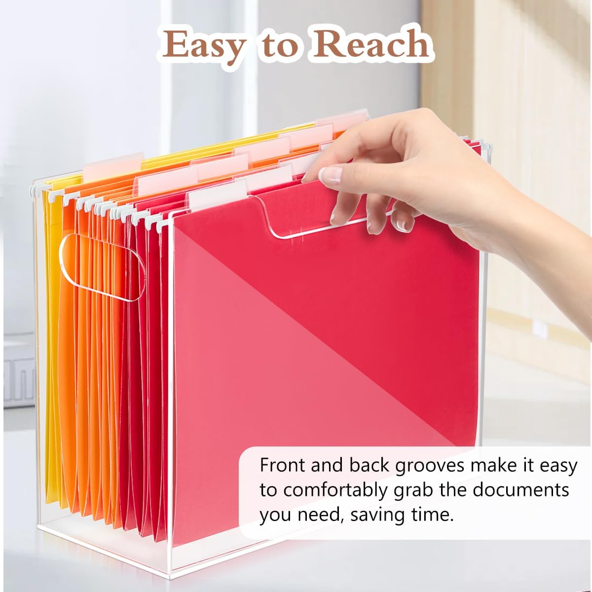Jumyee Clear Acrylic File Folder Organizer with Handle – Portable Hanging File Box for Letter/A4, See-Through Desktop File Storage for Home Office School (No Folders Included)