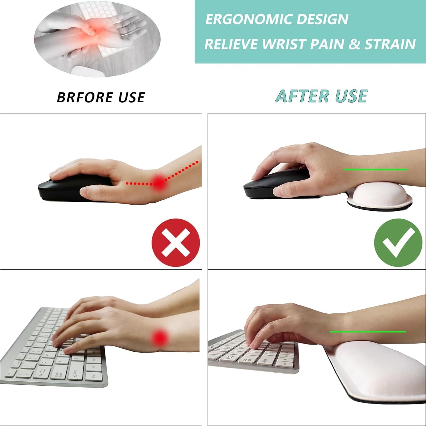 Keyboard Wrist Rest Mouse Wrist Support Set, Memory Foam Wrist Rest Pad for Computer Laptop Keyboard Mouse, Ergonomic Wrist Cushion Support for Typing Pain Relief, Gaming Home Office, Purple