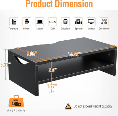 Monitor Stand Riser, 2 Tiers Wood Monitor Riser Stand with Desktop Shelf Storage Organizer, Ergonomic Desk & Tabletop Organizer Desktop Stand for Laptop Computer, MacBook, PC(Rustic Brown)