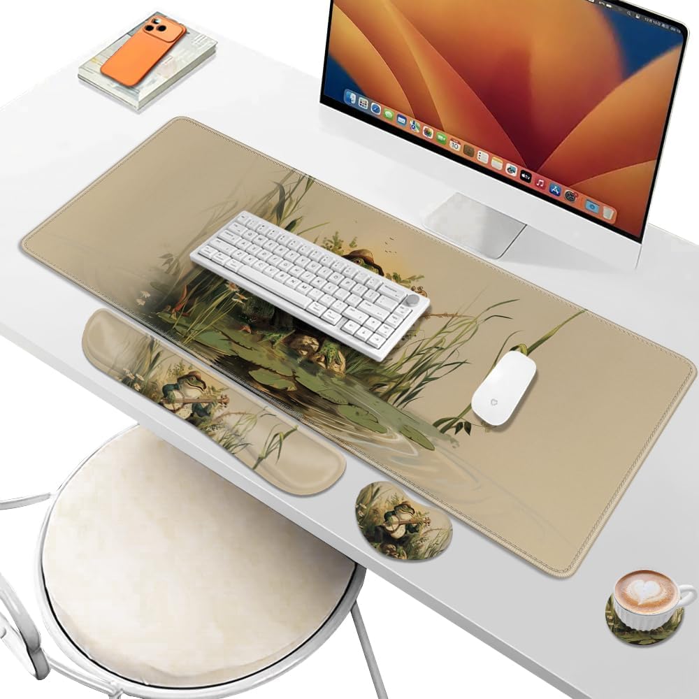 Desk Pad and Keyboard Wrist Rest, Large Mouse Pad + Keyboard Pad+Mouse Wrist Support, Non-Slip Desk Mat Protector for Office, Home 31.5×11.8 Inches Anime Dragon