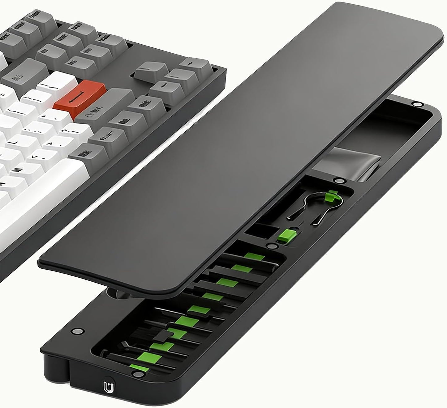 Ergonomic Keyboard Wrist Rest with 22-in-1 Cleaning Kit, Non-Slip Base, Springy Sponge Support for Work and Gaming, Black,Deeply Cleaning for Keyboard,Lens,Charging Port,Earbud,and etc.