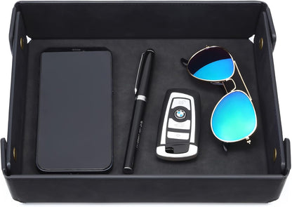 CASIRENA Faux Leather Valet Tray Organizer for Men - Catch-All Tray for Entryway Table Key, Wallet, Watch, Coin Change, Phone, Dresser EDC Dump Jewelry, Bedside Nightstand Desk-top Catchall