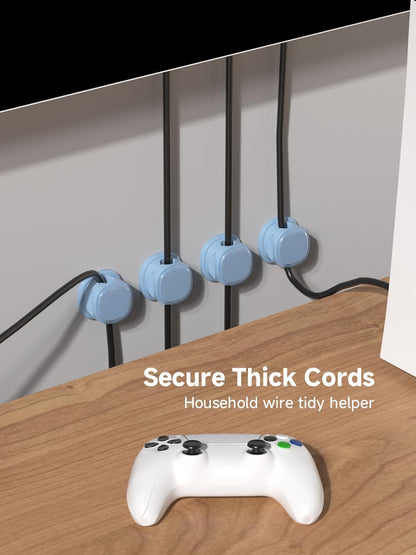 9 Pack Cord Organizer, Spring Cable Management, Adhesive Cute Cable Holder Clips, Phone Charger Wire Keeper for Desk Nightstand Car Office (9-Pack White_Orange_Blue)